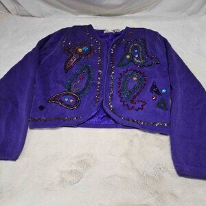 Vintage Ann Wi size M purple beaded jacket